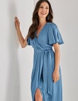 Harlow Short Sleeve Midi Mock Wrap Dress, Dusky Blue product photo View 03 S