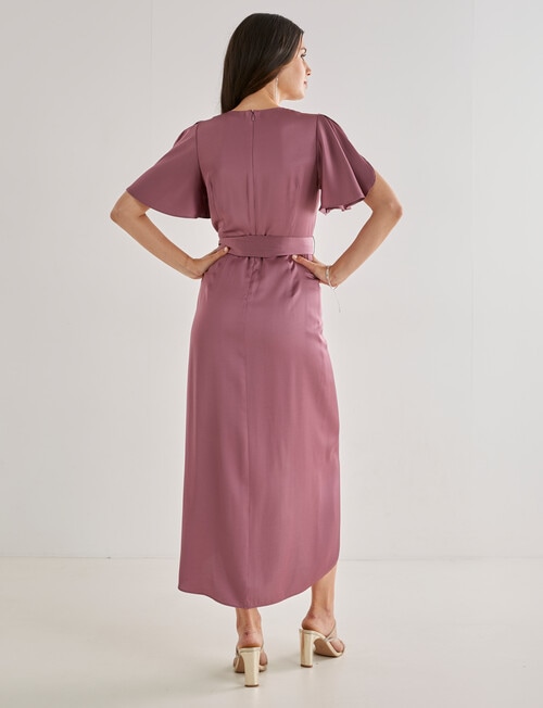 Harlow Short Sleeve Midi Mock Wrap Dress, Mauve product photo View 02 L