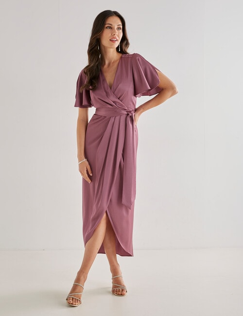 Harlow Short Sleeve Midi Mock Wrap Dress, Mauve product photo View 03 L