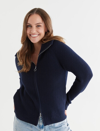North South Merino Funnel Neck Zip Up Jumper, Navy product photo