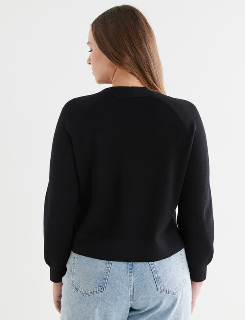 North South Merino Cropped Cardigan, Black product photo View 02 L