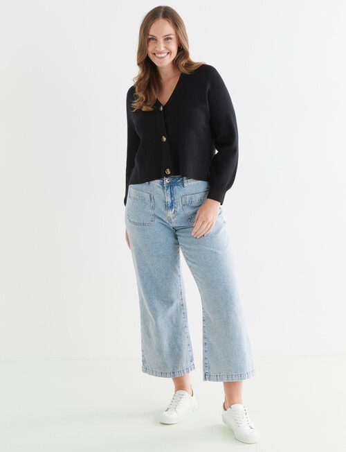 North South Merino Cropped Cardigan, Black product photo View 03 L