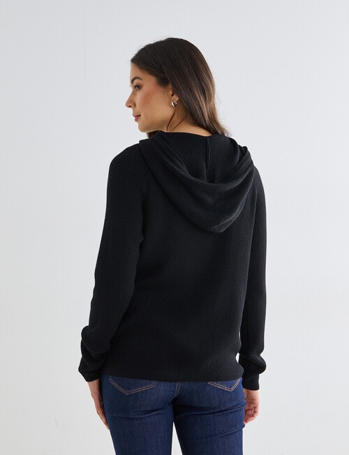 North South Merino Blend Ribbed Zip Thru Hoodie, Black product photo View 02 L