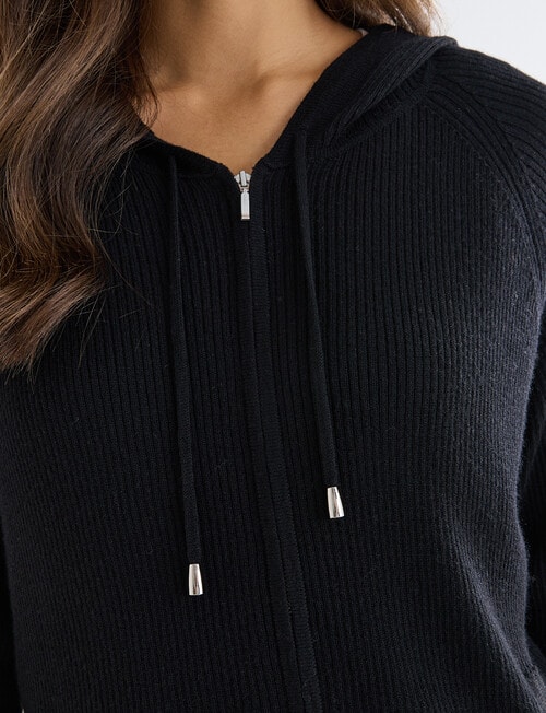 North South Merino Blend Ribbed Zip Thru Hoodie, Black product photo View 04 L