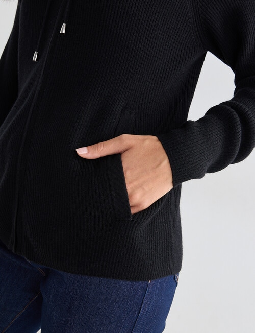 North South Merino Blend Ribbed Zip Thru Hoodie, Black product photo View 05 L