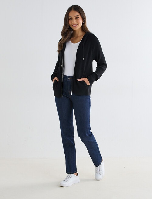 North South Merino Blend Ribbed Zip Thru Hoodie, Black product photo View 03 L