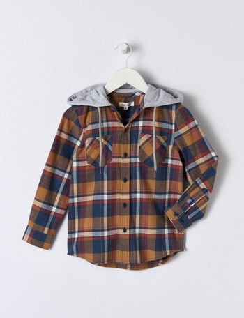 Mac & Ellie Check Hooded Shirt, Brown product photo