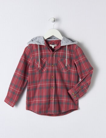 Mac & Ellie Check Hooded Shirt, Red product photo