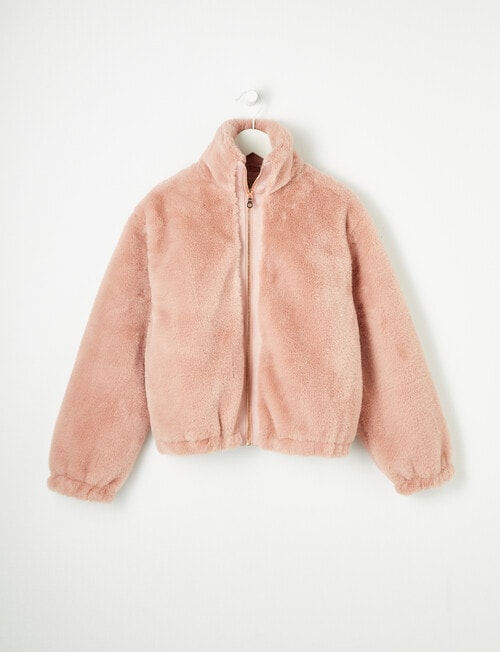 Switch Faux Fur Jacket, Dusty Pink product photo