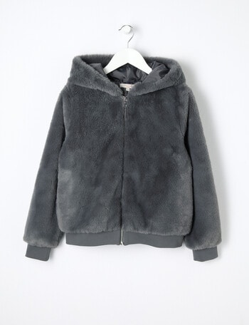 Switch Faux Fur Hooded Jacket, Charcoal product photo