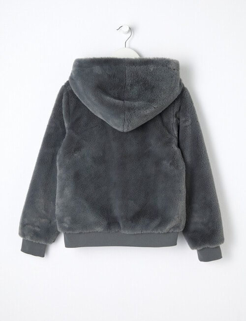 Switch Faux Fur Hooded Jacket, Charcoal product photo View 02 L