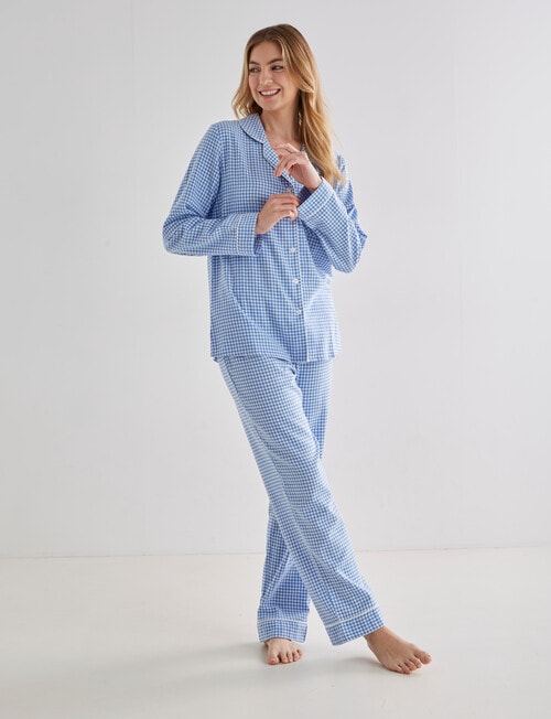 Whistle Sleep Gingham Flannel PJ Set, Blue product photo View 03 L