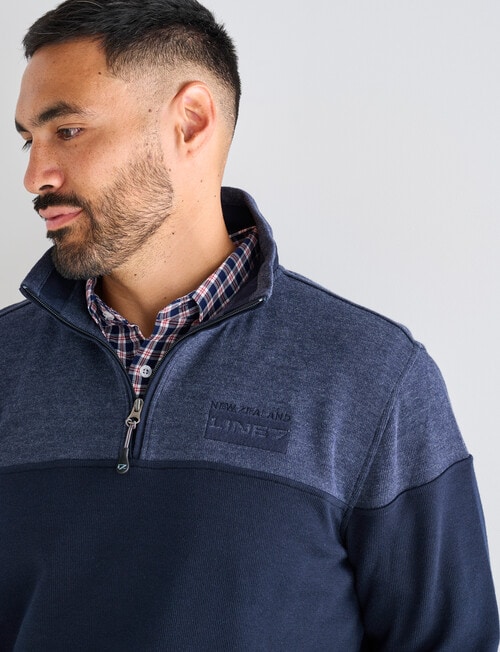 Line 7 Chriss 1/4 Zip Colourblock Fleece Sweatshirt, Navy product photo