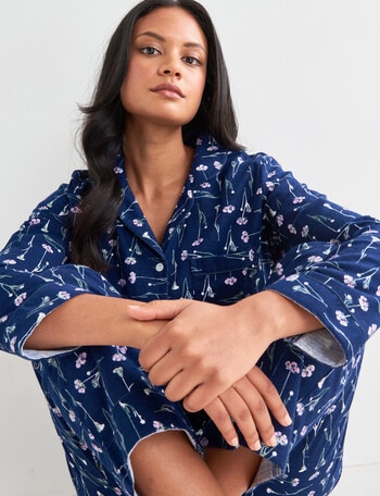 Whistle Sleep Floral Flannel PJ Set, Navy Blue product photo