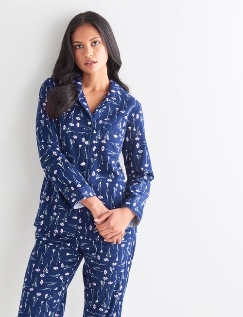 Whistle Sleep Floral Flannel PJ Set, Navy Blue product photo View 05 L