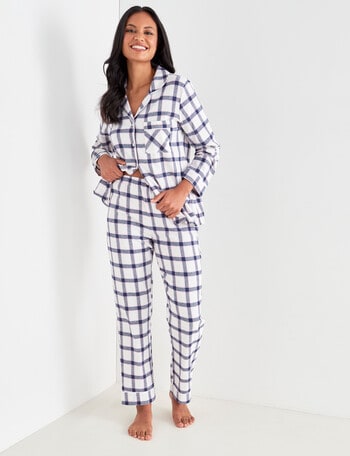Whistle Sleep Check Flannel PJ Set, White & Navy product photo