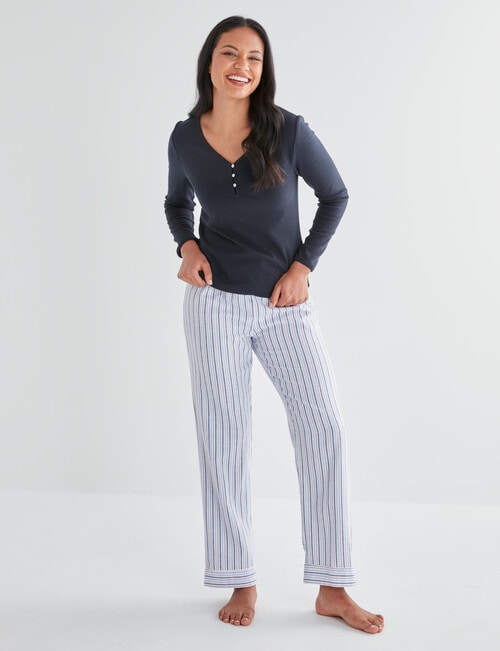 Whistle Sleep Stripped Flannel PJ Pant, Blue & White product photo View 03 L