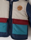 Teeny Weeny Colour Block Puffer Jacket, Blue & Red product photo View 03 S