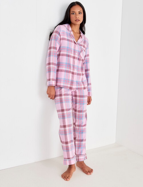 Whistle Sleep Check Flannel PJ Set, Pale Pink product photo View 03 L