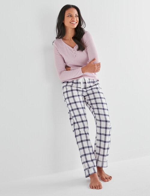 Whistle Sleep Check Flannel PJ Pant, White & Navy product photo View 03 L