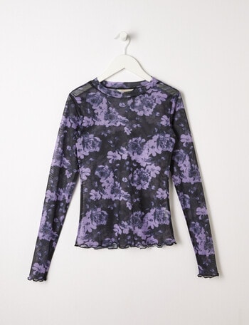 Switch Mesh Floral Long Sleeve Top, Lavender & Black product photo