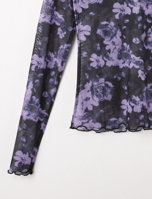 Switch Mesh Floral Long Sleeve Top, Lavender & Black product photo View 02 L