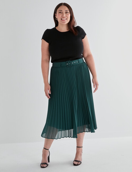 Studio Curve Belted Pleated Skirt, Emerald product photo View 03 L