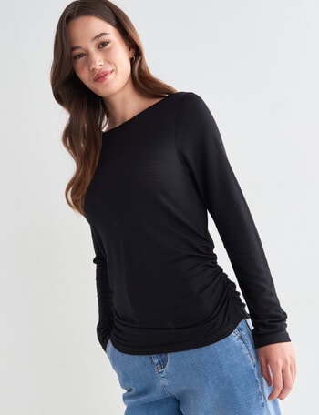 North South Merino Ruched Waist Top, Black product photo