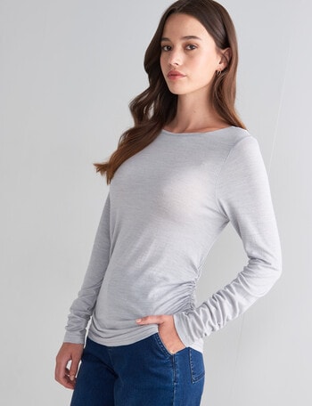 North South Merino Ruched Waist Top, Silver Marle product photo