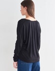 North South Merino Ruched Sleeve V-Neck Top, Black product photo View 02 S