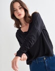 North South Merino Ruched Sleeve V-Neck Top, Black product photo View 04 S