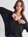 North South Merino Ruched Sleeve V-Neck Top, Black product photo View 05 S
