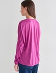 North South Merino Ruched Sleeve V-Neck Top, Magenta product photo View 02 S