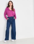 North South Merino Ruched Sleeve V-Neck Top, Magenta product photo View 03 S