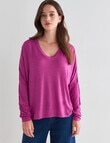 North South Merino Ruched Sleeve V-Neck Top, Magenta product photo View 05 S