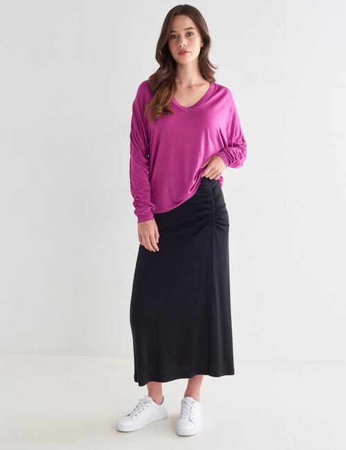 North South Merino Ruched Waist Skirt, Black product photo View 03 L