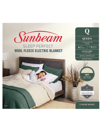 Sunbeam Sleep Perfect Antibacterial Wool Fleece Electric Blanket, Queen product photo