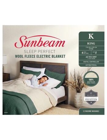 Sunbeam Sleep Perfect Antibacterial Wool Fleece Electric Blanket, King product photo