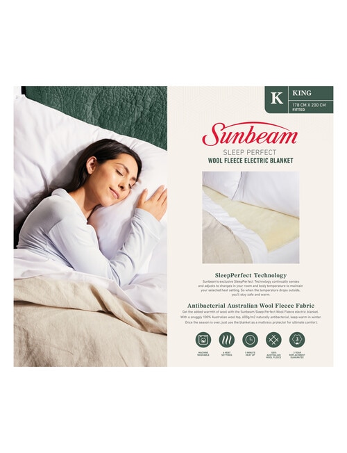 Sunbeam Sleep Perfect Antibacterial Wool Fleece Electric Blanket, King product photo View 02 L