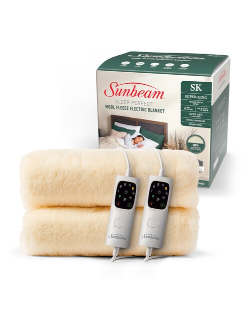 Sunbeam Sleep Perfect Antibacterial Wool Fleece Electric Blanket, Super King Electric Blankets