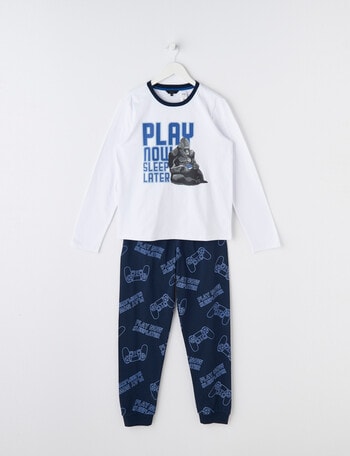 Sleep Squad Play Now Knit Long PJ Set, Navy product photo