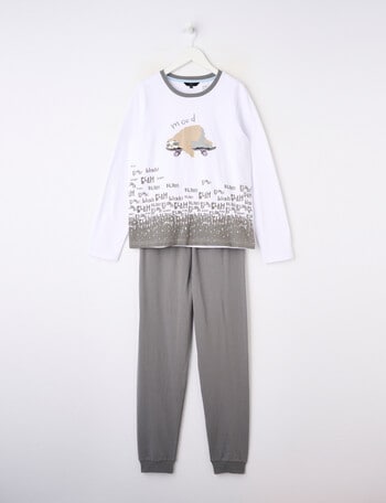 Sleep Squad Sloth Knit Long Pyjama Set, 8-16, Grey product photo