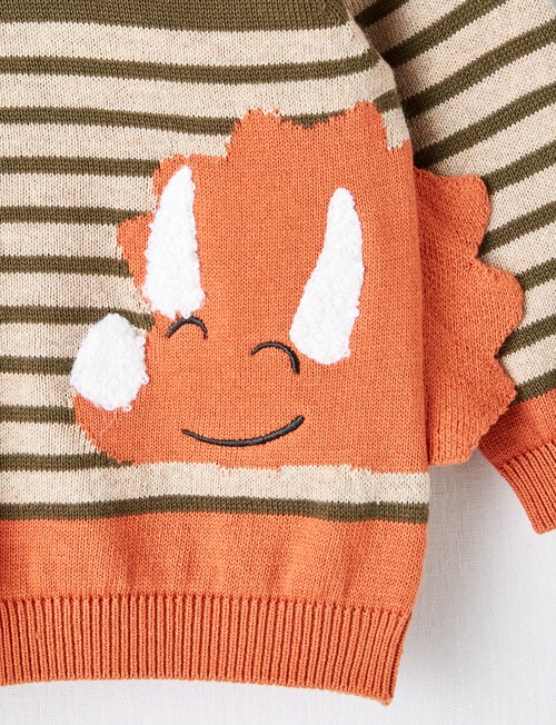 Teeny Weeny Stripe Dino Jumper, Green product photo View 02 L