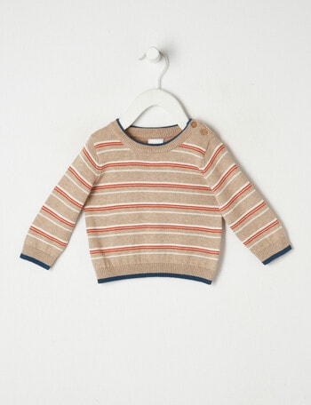Teeny Weeny Fine Stripe Knit Jumper, Pumpkin & Oat Marle product photo