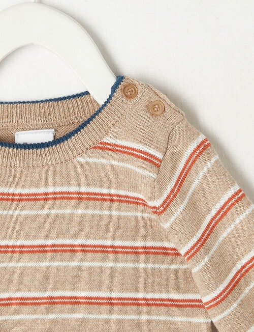 Teeny Weeny Fine Stripe Knit Jumper, Pumpkin & Oat Marle product photo View 02 L
