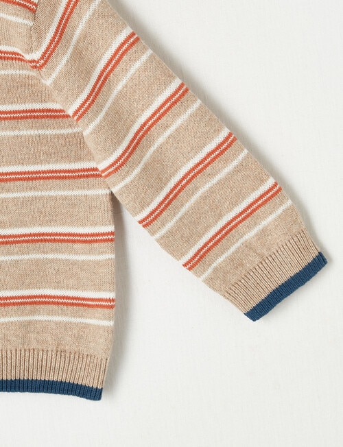 Teeny Weeny Fine Stripe Knit Jumper, Pumpkin & Oat Marle product photo View 03 L