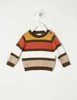 Teeny Weeny Wide Stripe Knit Jumper, Khaki, Pumpkin & Oat Marle product photo