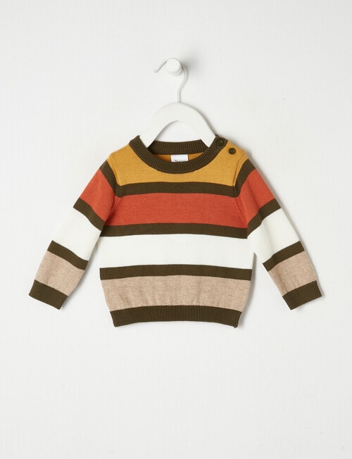 Teeny Weeny Wide Stripe Knit Jumper, Khaki, Pumpkin & Oat Marle product photo