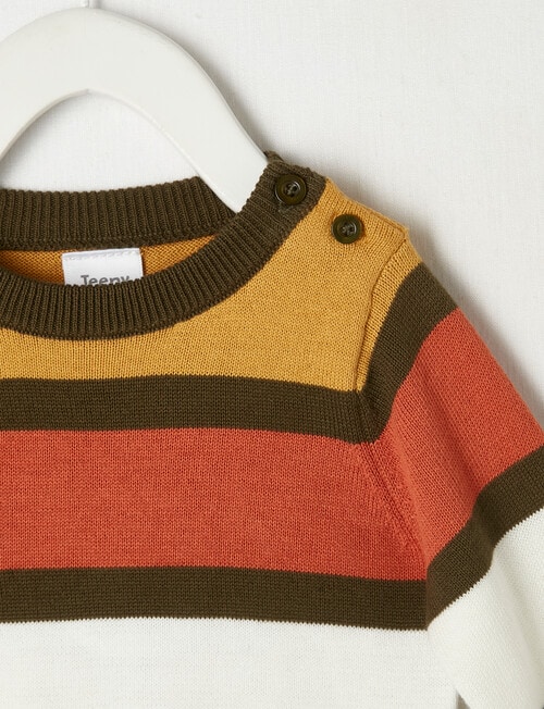 Teeny Weeny Wide Stripe Knit Jumper, Khaki, Pumpkin & Oat Marle product photo View 02 L
