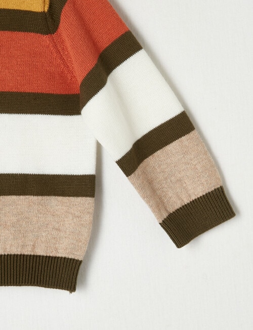 Teeny Weeny Wide Stripe Knit Jumper, Khaki, Pumpkin & Oat Marle product photo View 03 L